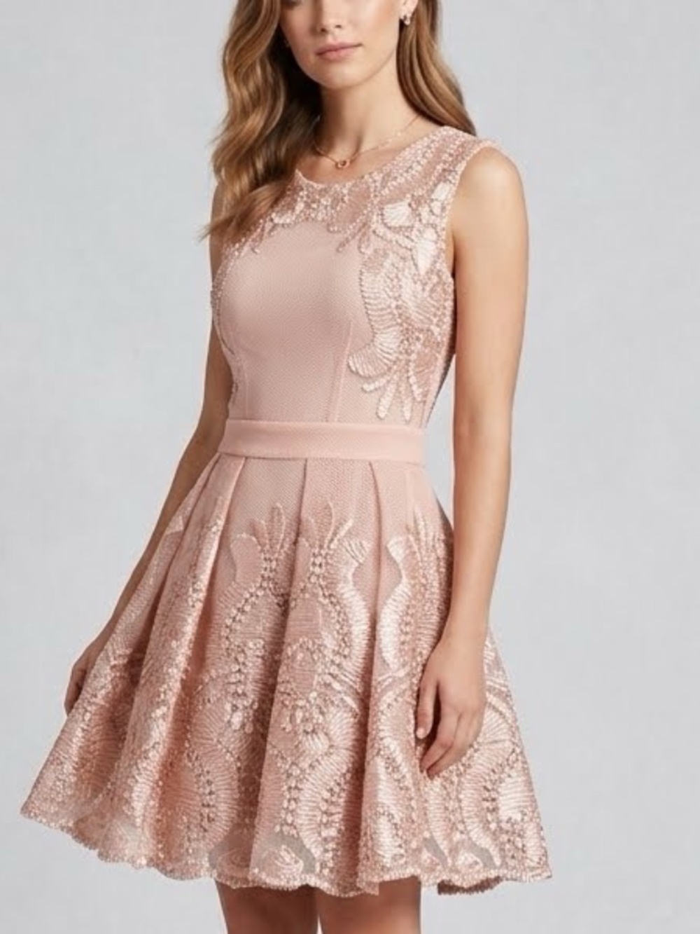 Maje Reason Blush Pink Nude Floral Embroidered Mesh Honeycomb Dress Sz 1 Formal